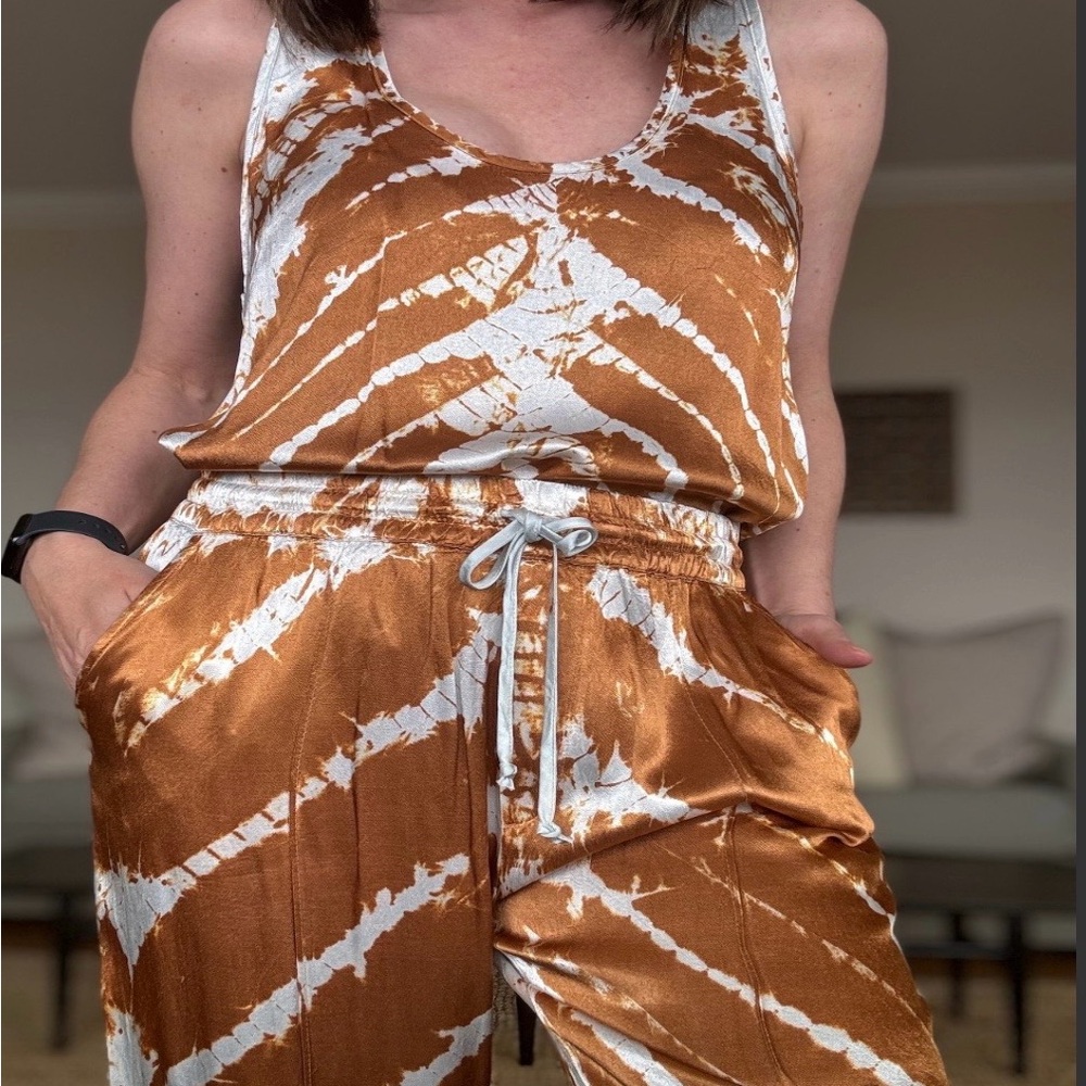 Women's Tie-Dye Jumpsuit in Brown and White